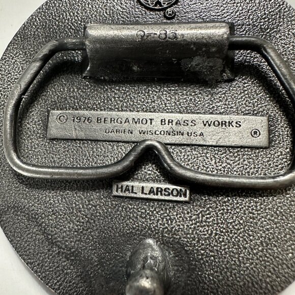 VTG 1976 Bergamot Brass Works Hal Larson 0-85 2.5” Round Bowling Belt Buckle - Picture 3 of 5